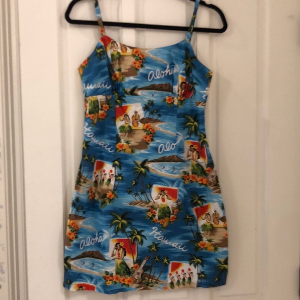 Naniloa Hawaiian Aloha Blue Dress EUC